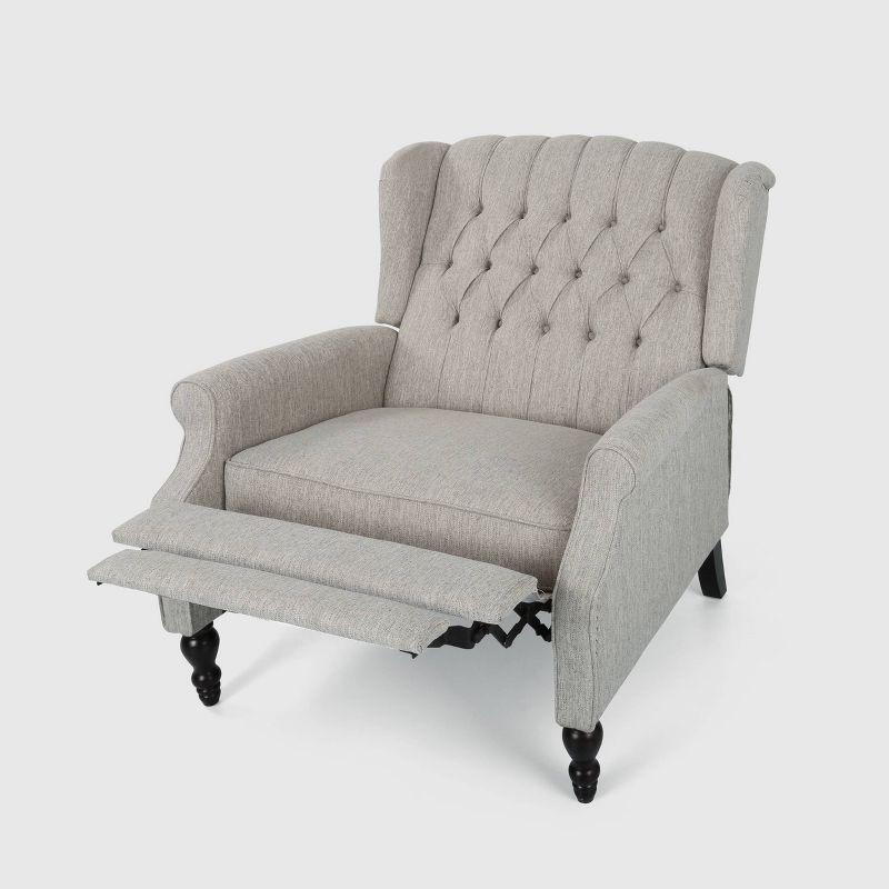 Apaloosa Oversized Wingback Press-Back Recliner Light Gray - Christopher Knight Home: Tufted, Nailhead Trim, Wood Legs