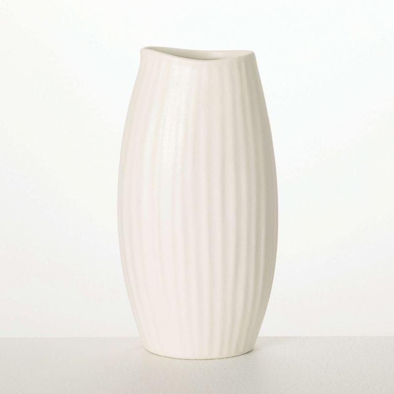 Seashell Textured Matte White Ceramic Vase, 9" Tall