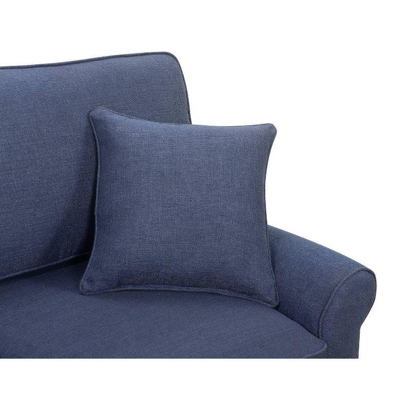 Navy Blue Leather Rolled Arm Sofa with Pillow Back