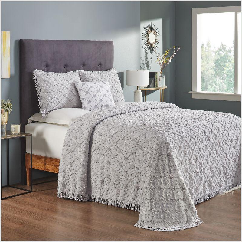 Better Trends Charleston Collection 100% Cotton Bedding sets, Machine Washable Soft and Breathable 4-piece Chenille Bedspread & Sham with Geometric Embroidery, All season