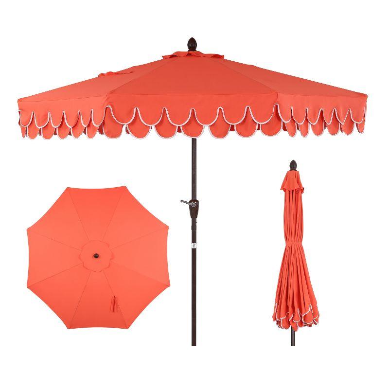 Red Barrel Studio® Beeliar 9 ft. Classic Scalloped Fringe Market Patio Umbrella with Auto-Tilt, Crank, and UV Protection