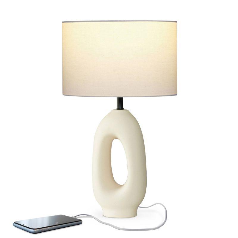 Brightech Artemis 22.5" Cream Ceramic LED Table Lamp - Coastal Charm with Cotton Shade & USB-C Port