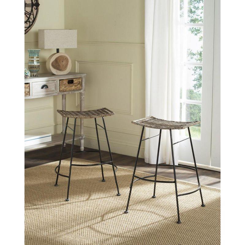 Gray Rattan and Metal Backless Counter Stools, Set of 2