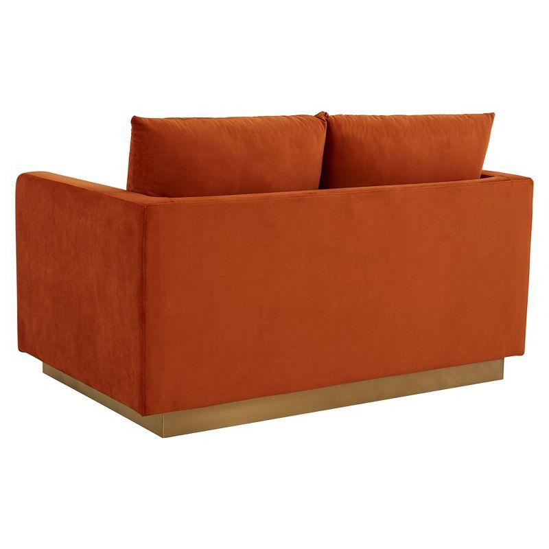 LeisureMod Nervo Mid-Century Modern Upholstered Velvet Loveseat with Gold Frame