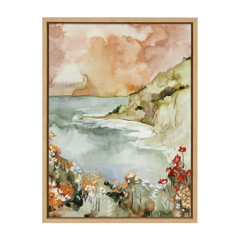 Natural Watercolor Landscape Canvas Art with Wood Frame