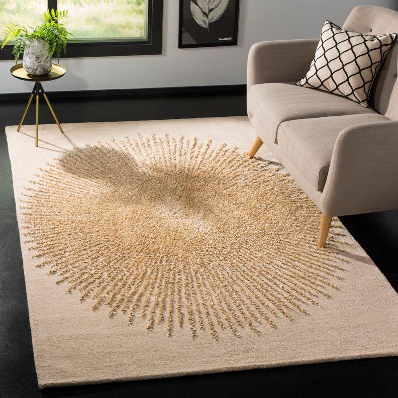 Beige and Gold Hand-Tufted Wool and Viscose Round Rug