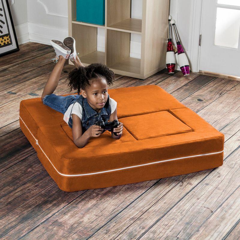 Jaxx Zipline Kids Modular Loveseat & Ottomans/Fold Out Lounger, Mandarin