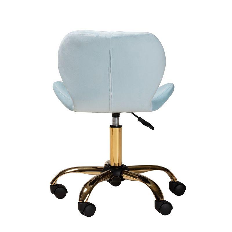 Baxton Studio Savara Contemporary Glam and Luxe Aqua Velvet Fabric and Gold Metal Swivel Office Chair