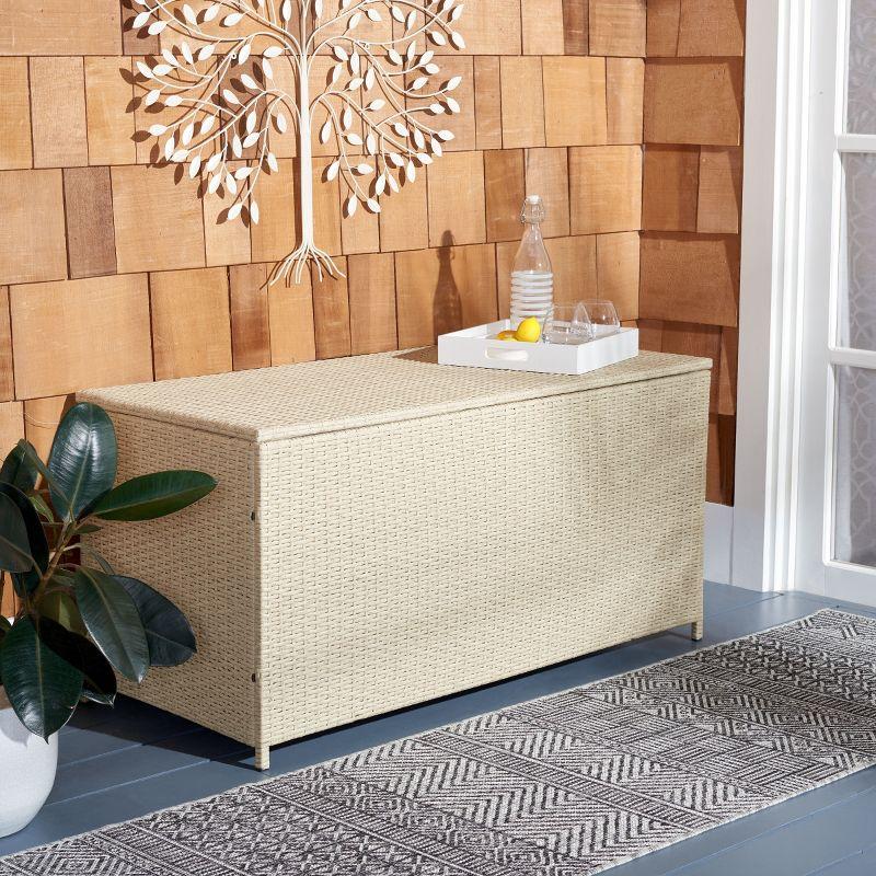 Oliveira Outdoor Cushion Deck Box - Beige/White Cushion - Safavieh