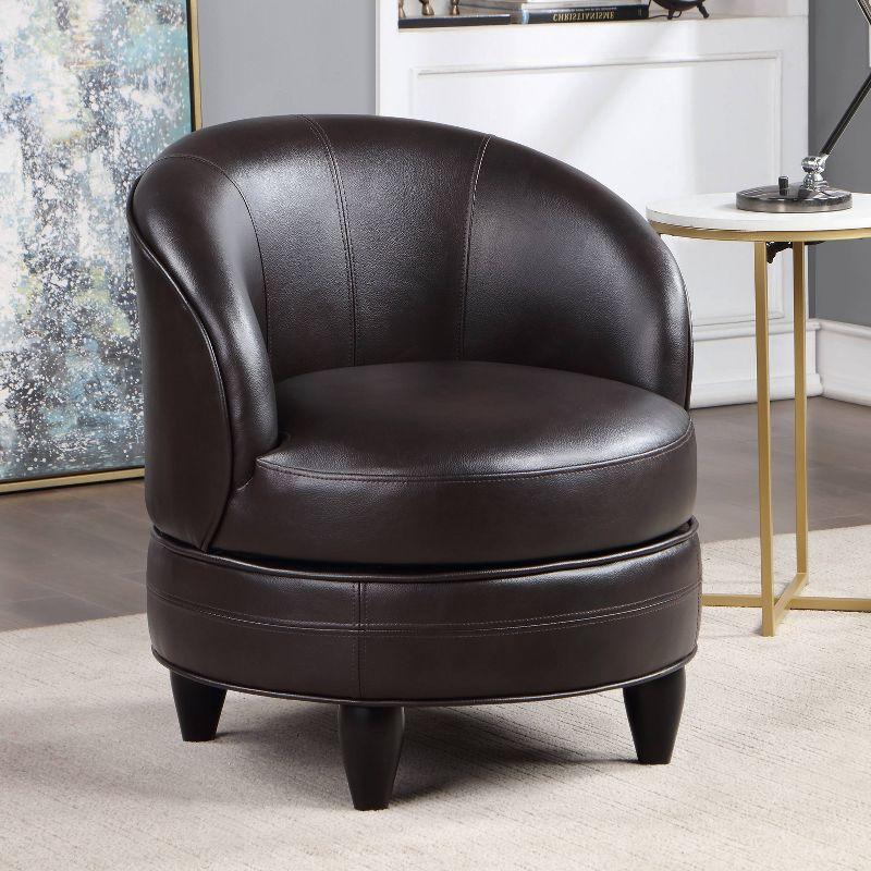 Sophia Brown Faux Leather Swivel Barrel Accent Chair