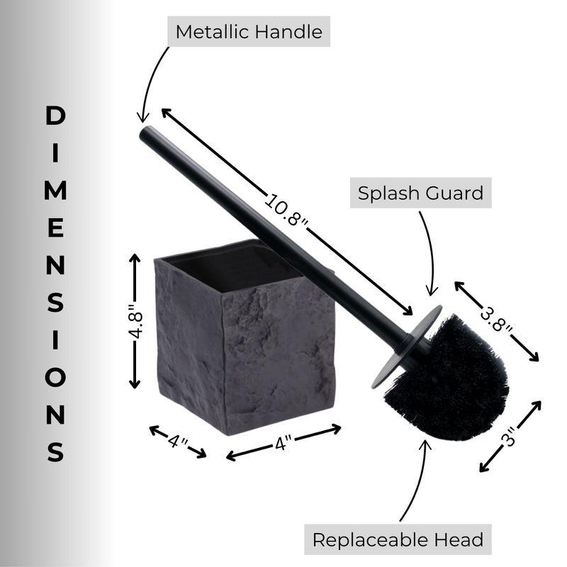 Evideco French Home Goods Black Stone Effect Square Toilet Brush and Holder Set