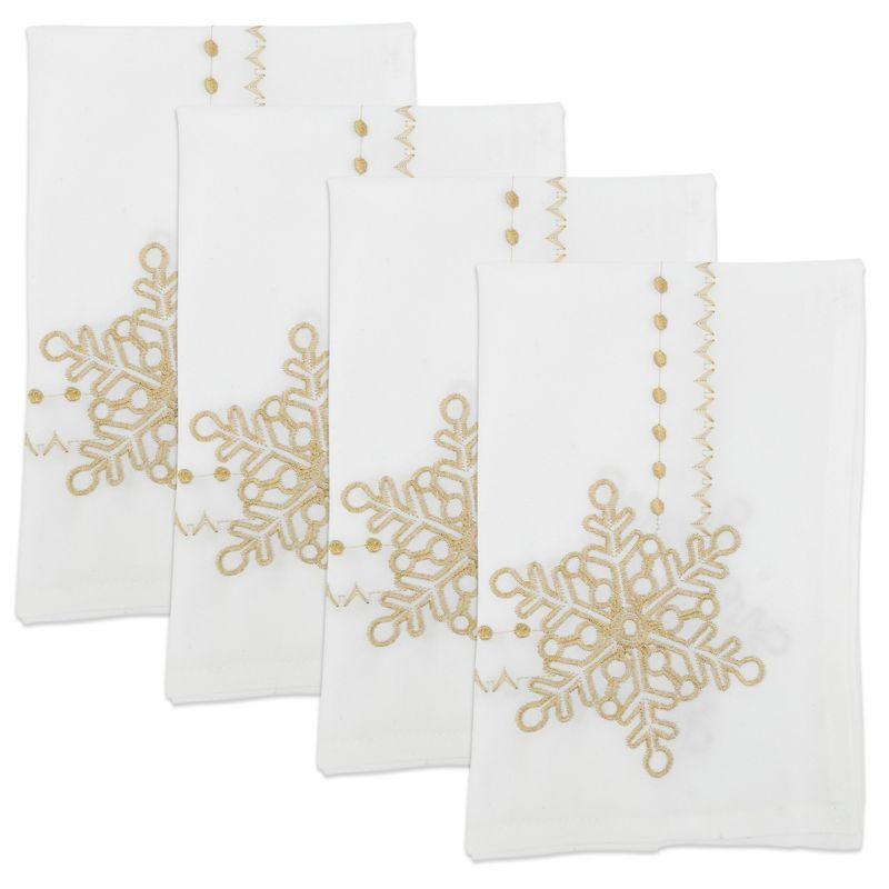 White Embroidered Snowflake Winter Table Napkins Set of 4