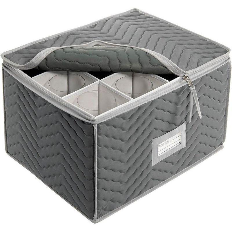 Light Gray Quilted Microfiber Wine Glass Storage Chest