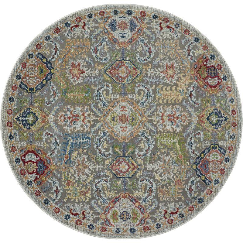 Nourison Global Vintage Traditional Bordered Indoor Area Rug Grey/Multicolor 6' x Round