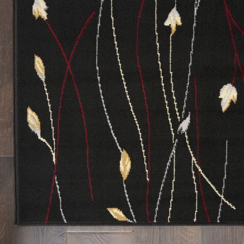 Elegant Floral Symphony Black Synthetic 8' x 10' Area Rug