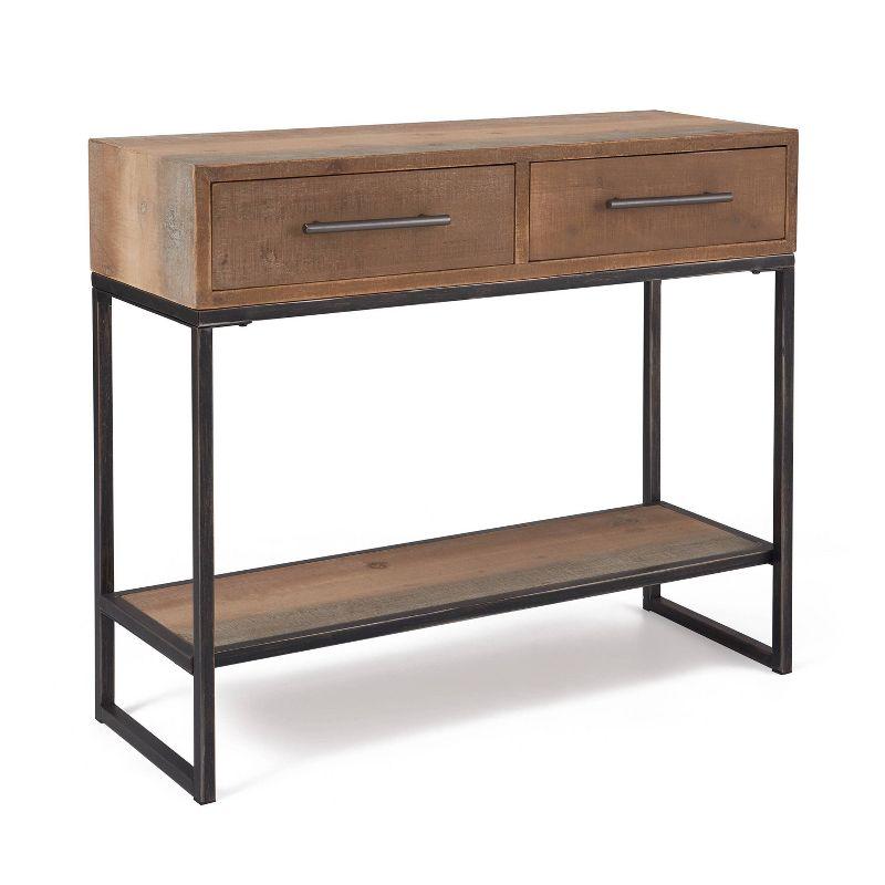 Rustic Wood and Metal Console Table with Dual Storage Drawers