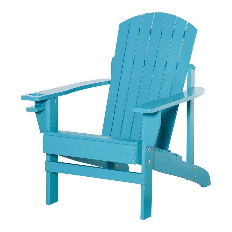 Outsunny Oversized Adirondack Chair, Outdoor Fire Pit and Porch Seating, Classic Log Lounge w/ Built-in Cupholder for Patio, Garden, Lawn, Sky Blue