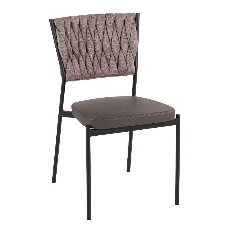 Contemporary Braided Tania Dark Gray Faux Leather Dining Chair Set