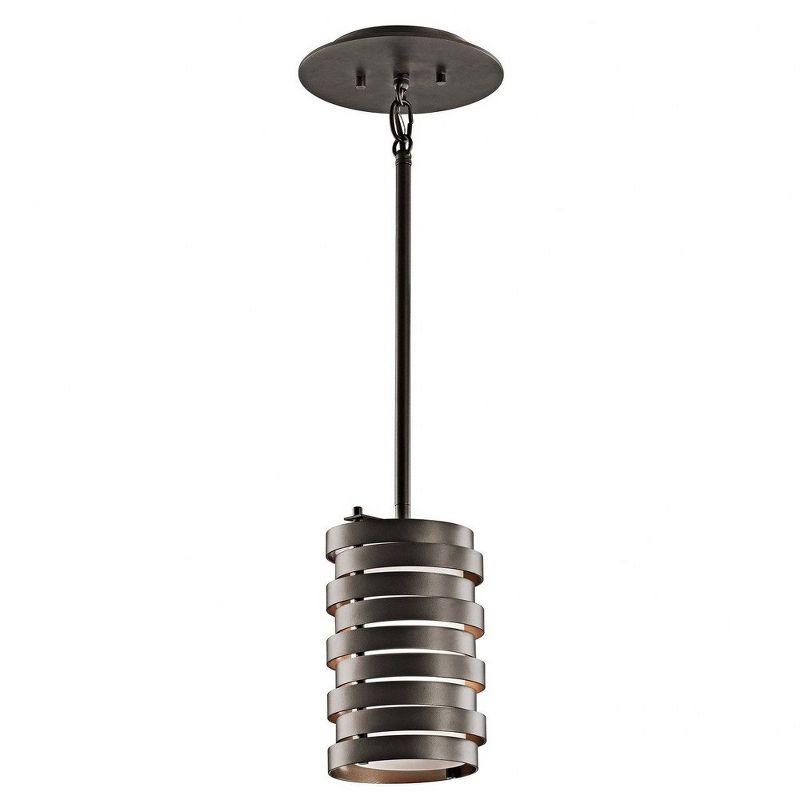 Roswell 8.5" 1 Light Mini Pendant with Satin Etched Diffuser and Off White Linen Shade in Brushed Nickel