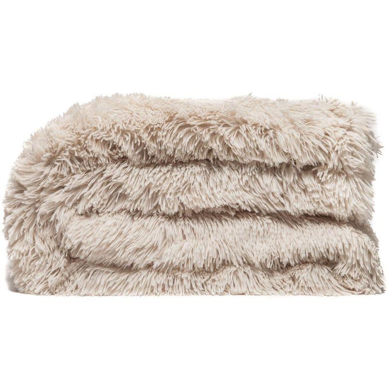 Chanasya Solid Faux Long Fur Fuzzy Throw Blanket - 90" x 66" (Twin Size) - Creme