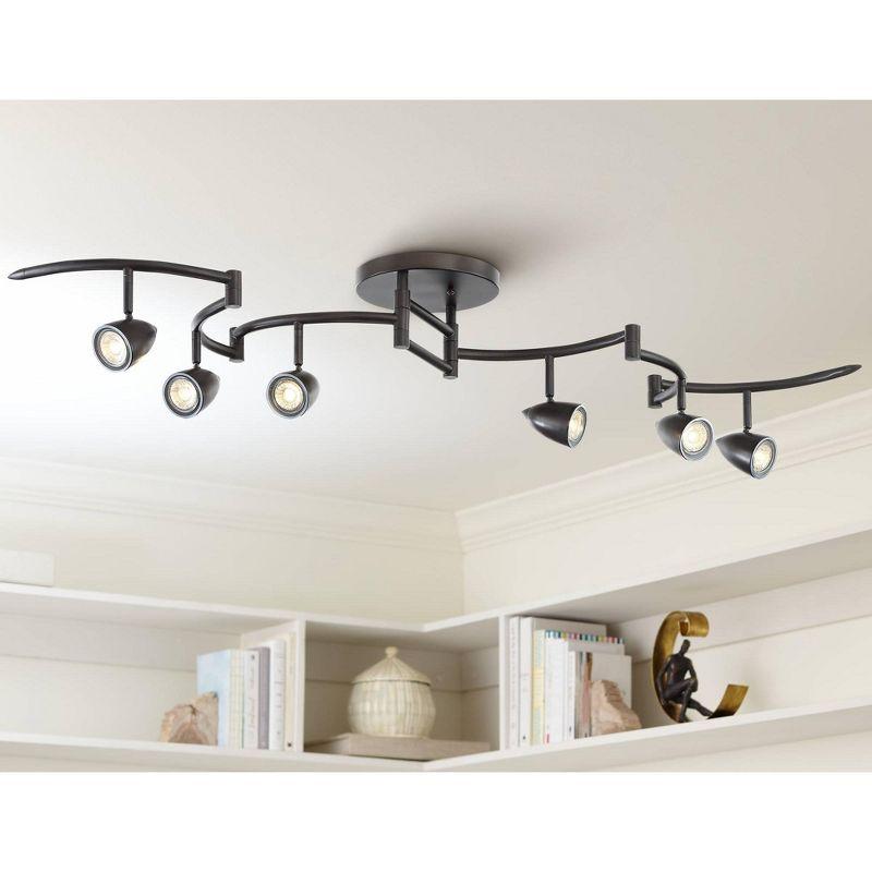 Pro Track Heavy Duty Axel 6-Head LED Ceiling Track Light Fixture Kit Spot Light GU10 Dimmable Black Metal Farmhouse Rustic Kitchen Bathroom 72" Wide