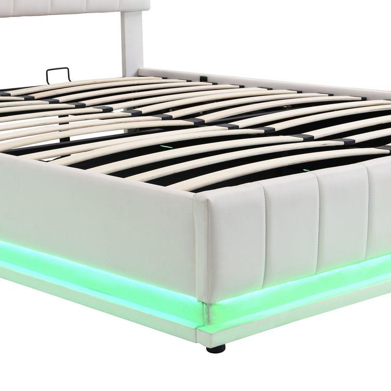 Full/Queen Size Lift Up Storage Bed With Storage Space&16-Color LED Light, Modern Platform Bed Frame With Sockets And USB Ports