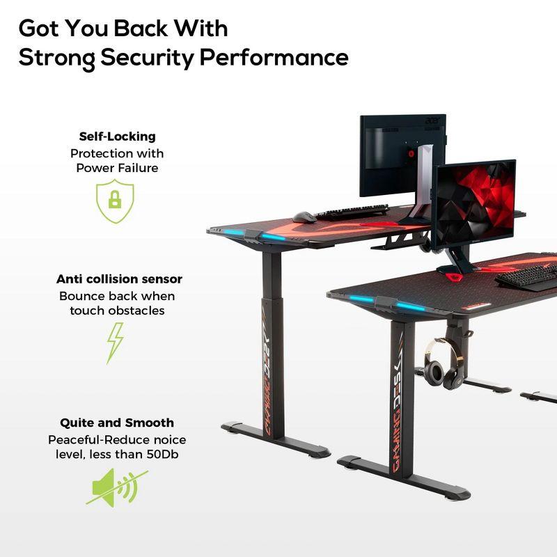 Gaming Standing Desk with RGB Lighting,65" W x 27.5" D x 29'' - 48.5" H