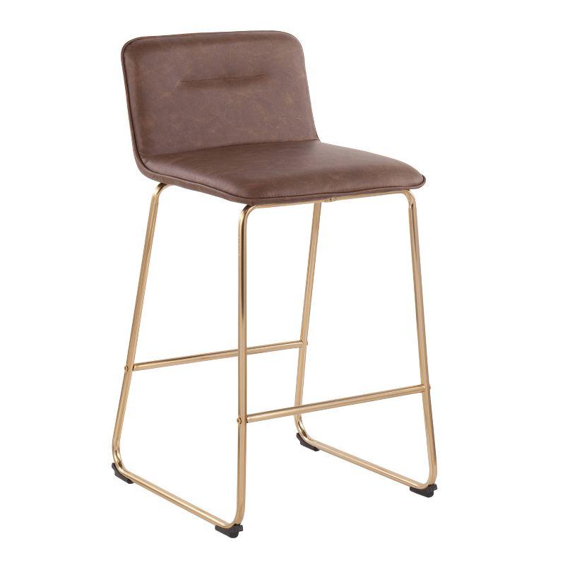 Gold Metal and Espresso Faux Leather Counter Stools