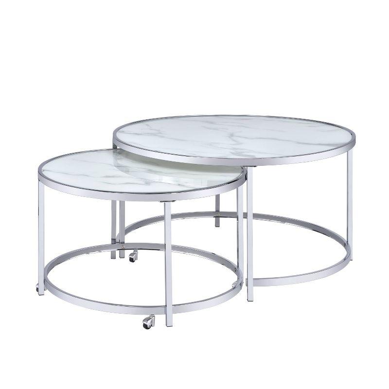 Rayne Nesting Cocktail Table White - Steve Silver Co.: Chrome Frame, Faux Marble Top, 2-Piece Set