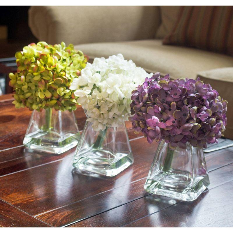 Nearly Natural Set of 3 Artificial Hydrangea Plant in Glass Vase: Faux Floral Decor, Indoor Tabletop Display