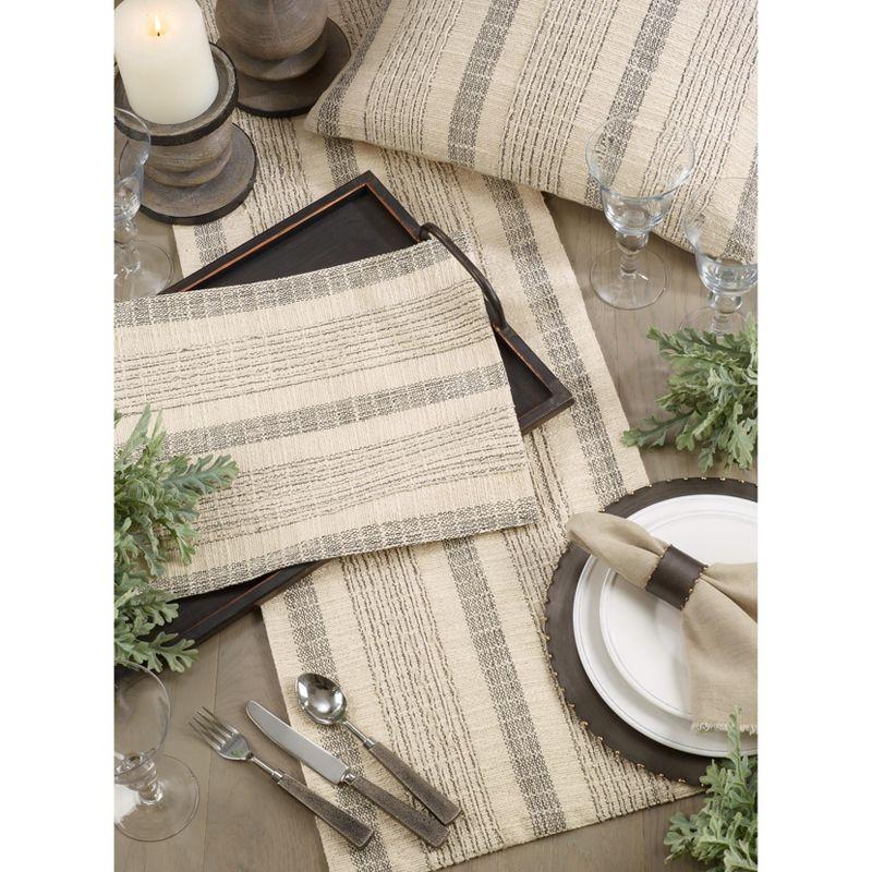 Ivory and Gray Cotton Striped Table Runner