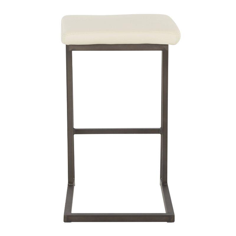 LumiSource Set of 2 Roman Industrial Counter Height Barstools Cream:: Faux Leather, Square Seat, No Assembly Required