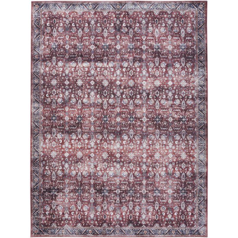 Ivory & Brick 9' x 12' Vintage Floral Synthetic Washable Rug