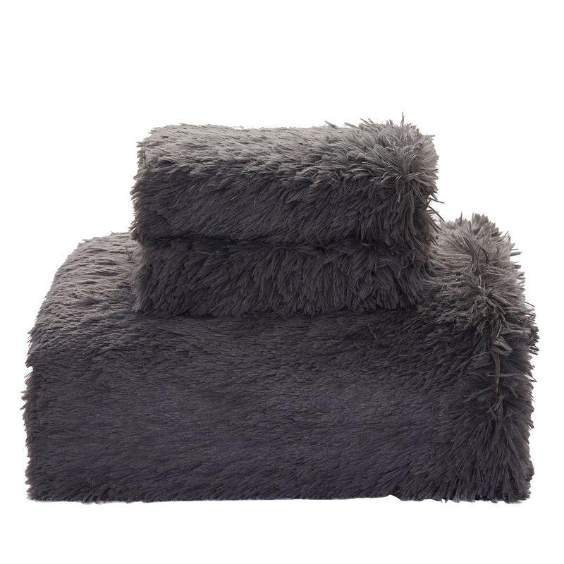 Faux Fur Duvet Cover Set Soft and Fluffy Crystal Velvet Bedding, Queen, Dark Gray