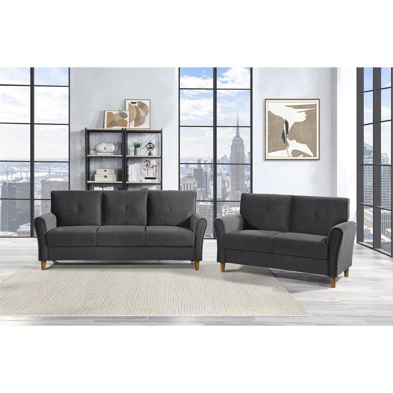 Dunleith Modern Contemporary Velvet Tufted Sofa in Gray and Walnut - Lexicon