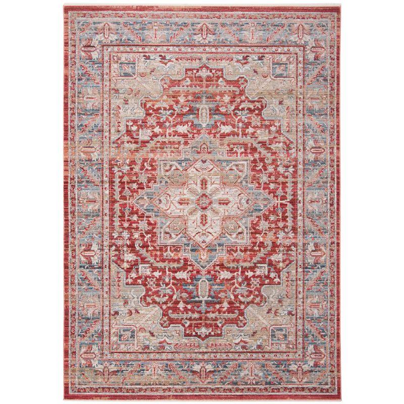 Kenitra Red and Blue Medallion Synthetic Area Rug 5' x 8'