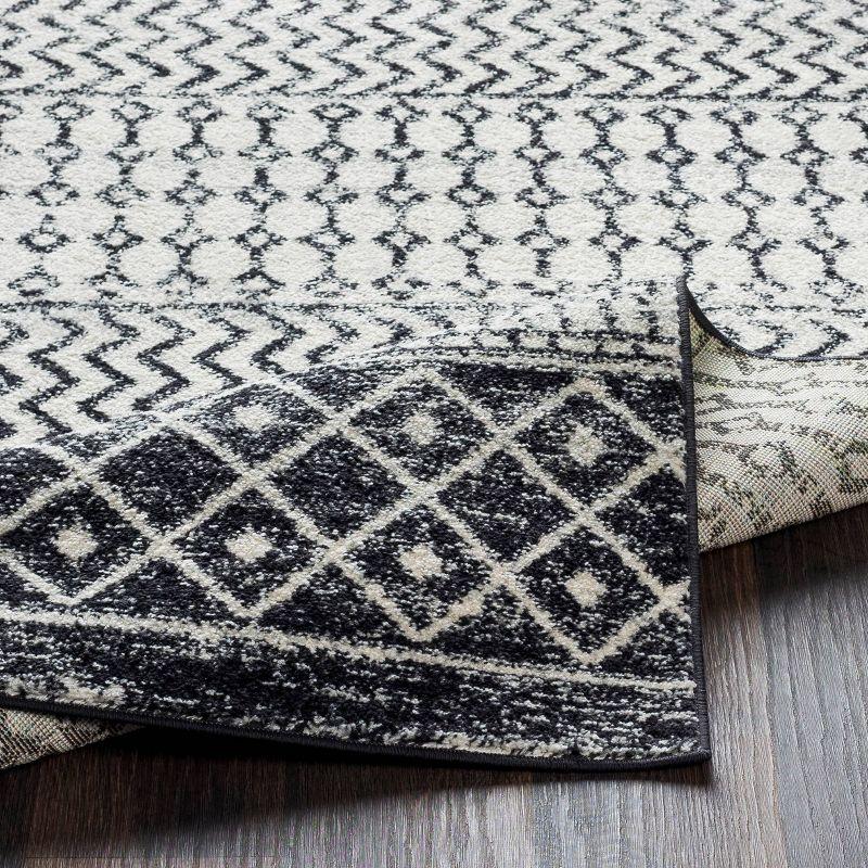 Gray and White Geometric Pattern Low Pile Area Rug