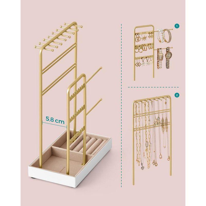 Jewelry Holder, Jewelry Organizer, Jewelry Display Stand with Metal Frame and Velvet Tray, Necklace Earring Bracelet Holder,Rings, Gold