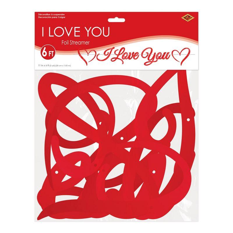 Beistle Foil I Love You Streamer, 11" x 6', (2/Pkg) Red