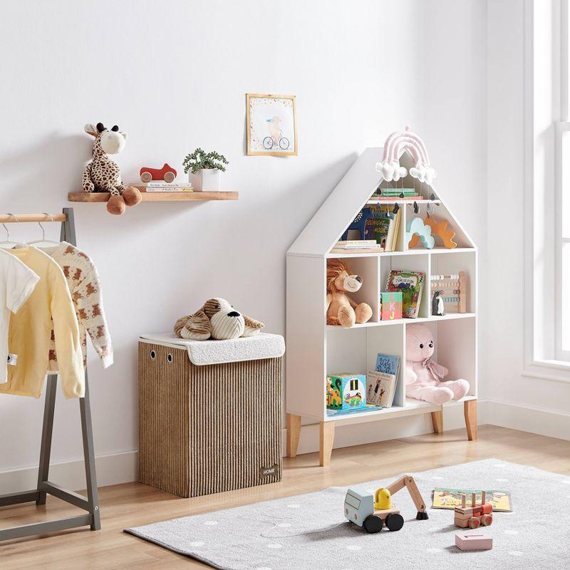 Danya B. Collapsible Folding Corduroy Kids' Laundry Hamper Toy Storage Brown with Dog Lid