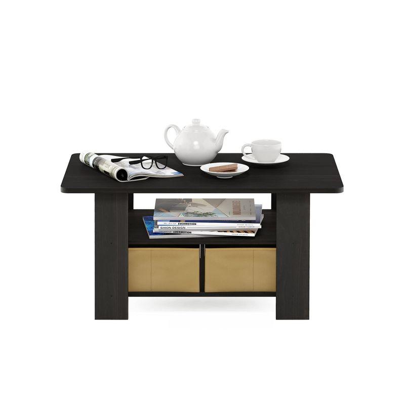 Espresso Brown Rectangular Wood Coffee Table with Storage