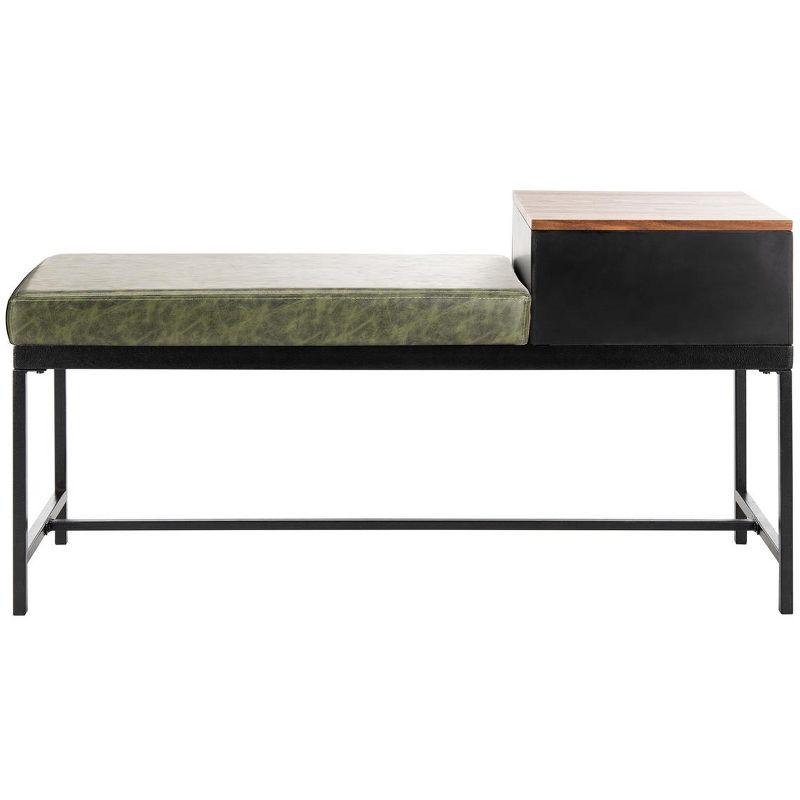 Maruka Bench with Storage - Grey Wash/Dark Green - Safavieh