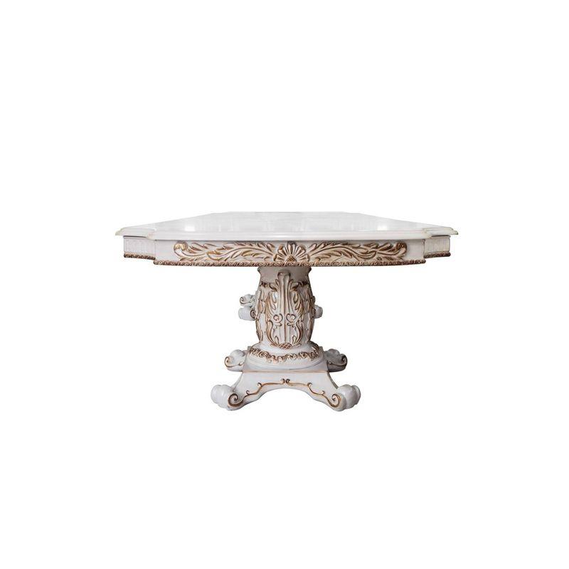 120" Vendome Dining Table Antique Pearl Finish - Acme Furniture: Double Pedestal, Gold Accents, 8 Seats