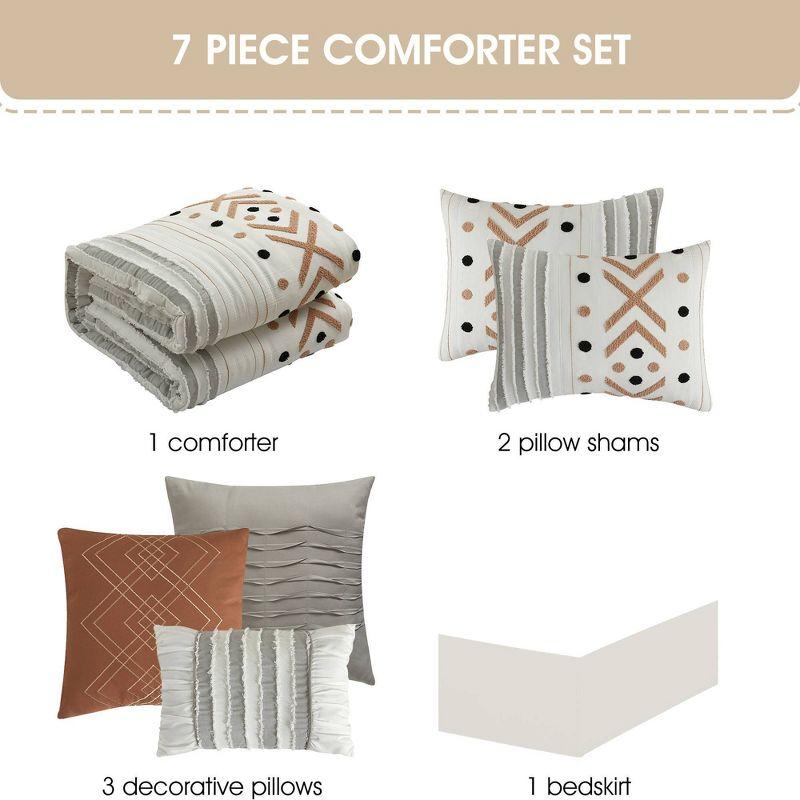 Nanshing 7pc Olga Geometric Comforter Set Light Taupe