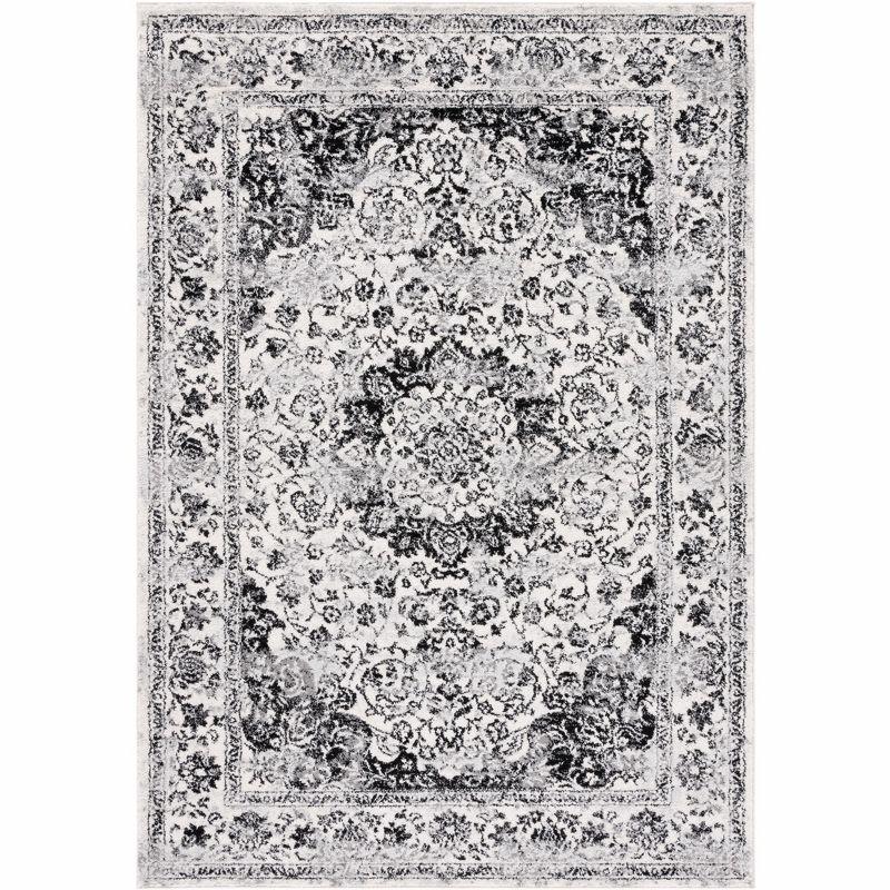 Ivory and Black Hand-Knotted Synthetic 8' x 10' Area Rug