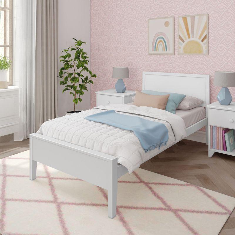 Max & Lily Twin Bed Frame, Solid Wood Classic Platform Bed with Panel Headboard for Kids