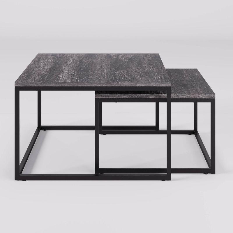 Fort Worth Dark Gray Wood and Metal Square Nesting Coffee Tables