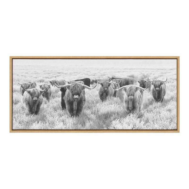 Kate and Laurel Sylvie Herd of Highland Cows Black and White Framed Canvas by The Creative Bunch Studio