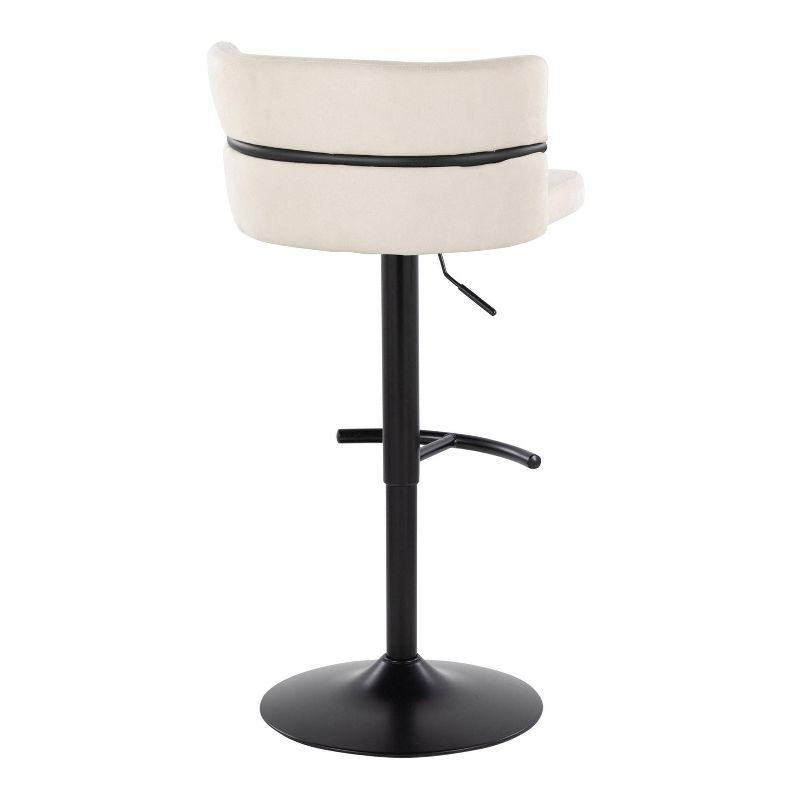 Set of 2 Adjustable Cream Fabric Swivel Barstools with Black Metal Base