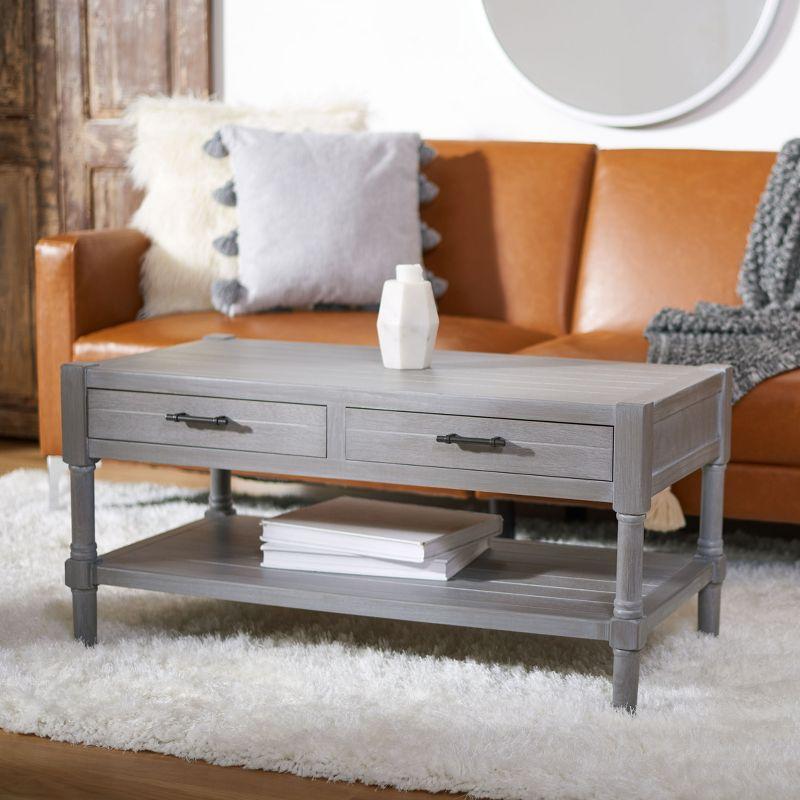 Whitewashed Grey Rectangular Wooden Coffee Table with Storage